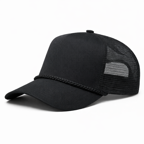 Black Trucker Rope Snapback Hat