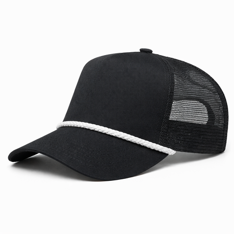 Black/White Trucker Rope Snapback Hat